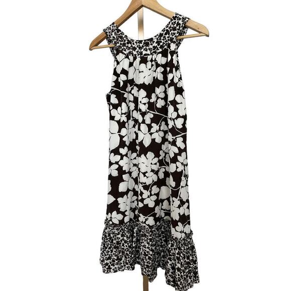 Karen Kane Halter Beaded Floral Print Flouncy Shift Dress Brown Womens Medium - Picture 6 of 6